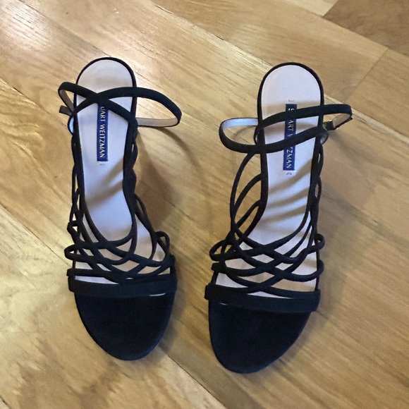 Stuart Weitzman Black Spotlight Strappy Suede Sandal Heel Size 9 $orig$ 425 - Picture 6 of 10